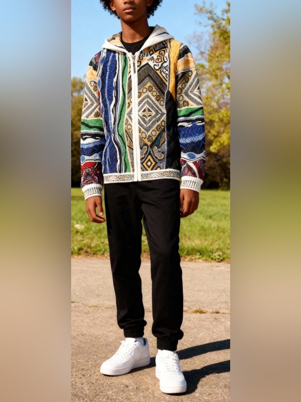 COOGI OG Multicolor Patterned Cotton Knitted Zip-Up Hoody Jacket Large - Picture 10 of 10